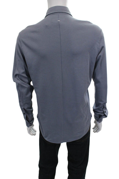 Rag & Bone Mens Button Front Long Sleeve Collared Knit Shirt Blue Size Medium