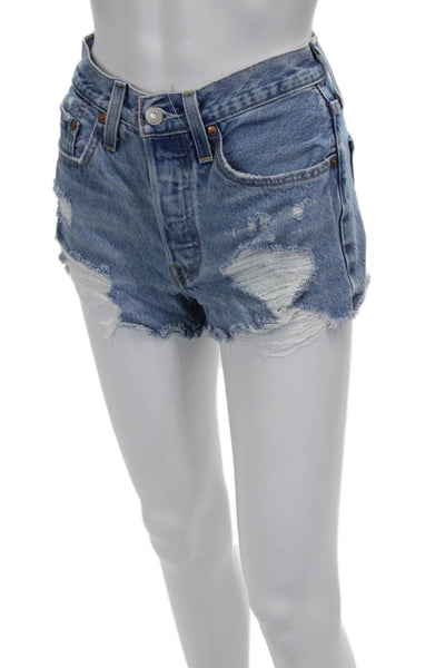 Levi Strauss & Co Women Cut-Off Blue Cotton Button Solid Shorts Size 24