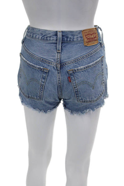 Levi Strauss & Co Women Cut-Off Blue Cotton Button Solid Shorts Size 24