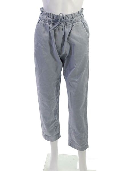 Zara Women Cropped Striped Lyocell Pants Blue Drawstring Size XS