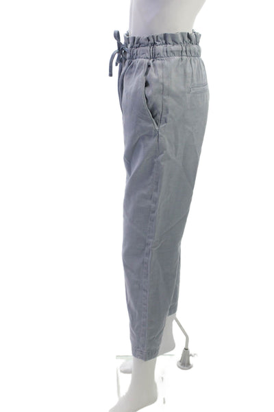 Zara Women Cropped Striped Lyocell Pants Blue Drawstring Size XS