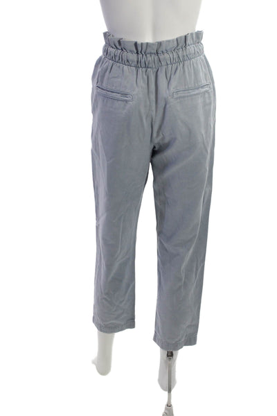 Zara Women Cropped Striped Lyocell Pants Blue Drawstring Size XS