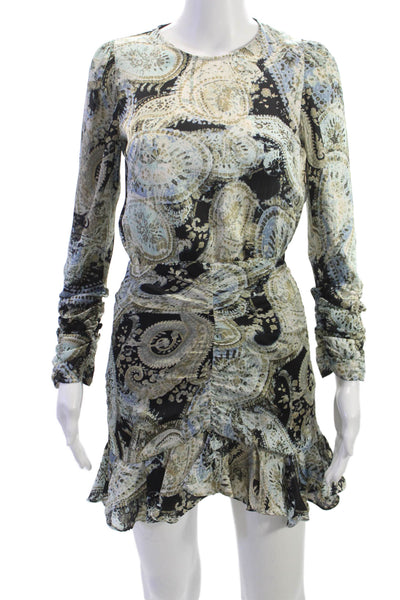 Zara Womens Mini Paisley Knee Length Long Sleeve Zip Round Neck Dress Size XS