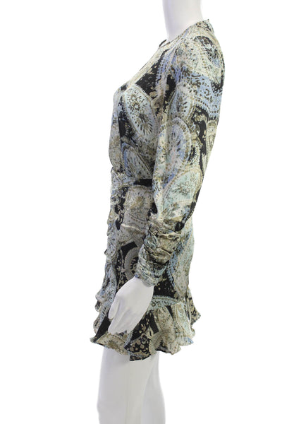 Zara Womens Mini Paisley Knee Length Long Sleeve Zip Round Neck Dress Size XS