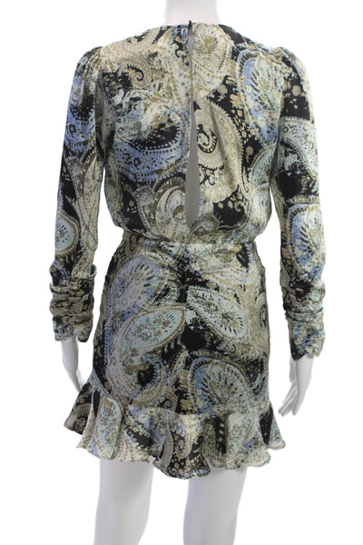 Zara Womens Mini Paisley Knee Length Long Sleeve Zip Round Neck Dress Size XS