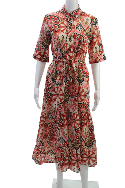 Zara Womens Multicolor Batik Cotton Collared Tie Half Sleeve Maxi Dress Size XS