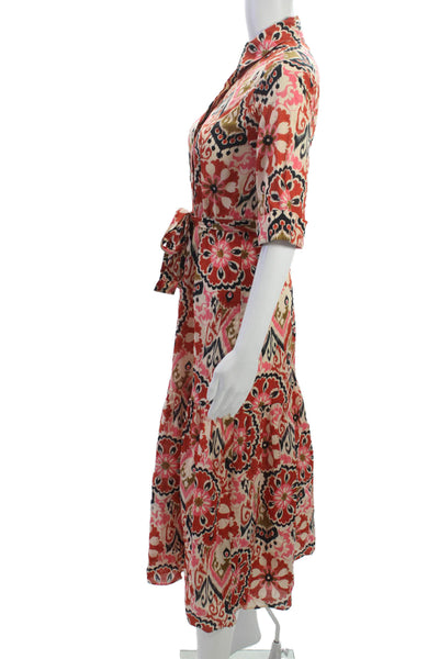 Zara Womens Multicolor Batik Cotton Collared Tie Half Sleeve Maxi Dress Size XS