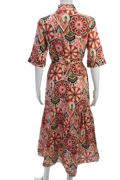 Zara Womens Multicolor Batik Cotton Collared Tie Half Sleeve Maxi Dress Size XS