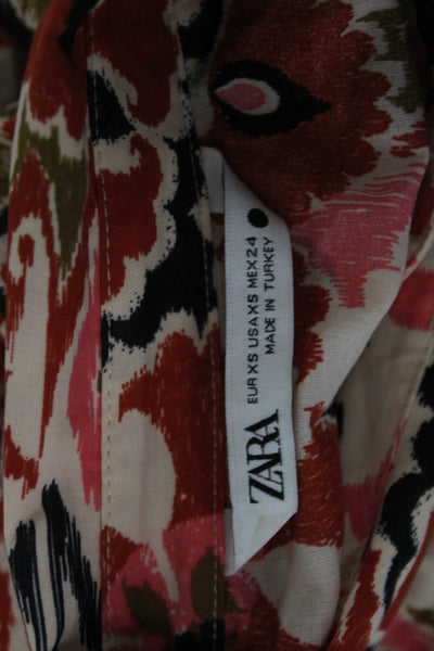 Zara Womens Multicolor Batik Cotton Collared Tie Half Sleeve Maxi Dress Size XS
