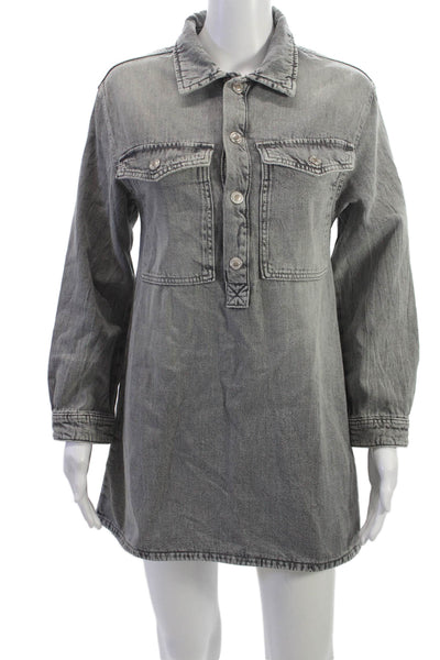 Zara Childrens Girls Denim Button Down Shirt Dress Black Size 13-14