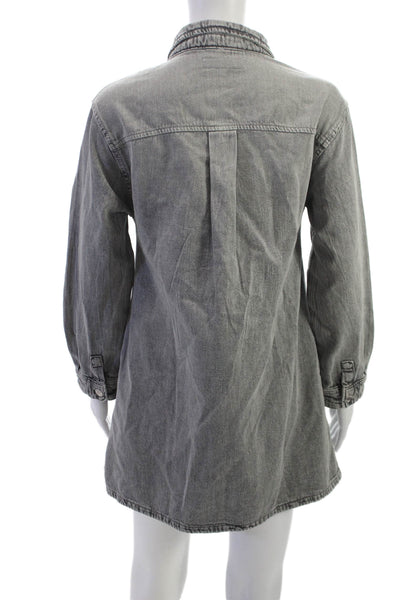 Zara Childrens Girls Denim Button Down Shirt Dress Black Size 13-14