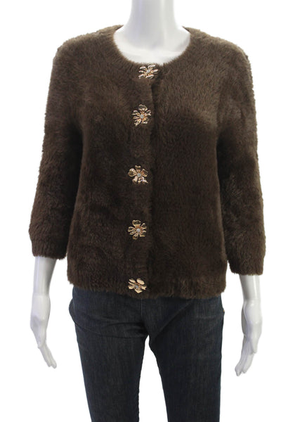 Zara Women Cardigan Sweater Brown Round Neck 3/4 Sleeve Polyamide Size S
