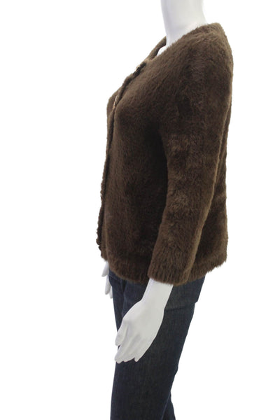 Zara Women Cardigan Sweater Brown Round Neck 3/4 Sleeve Polyamide Size S