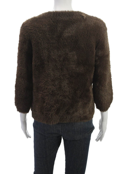 Zara Women Cardigan Sweater Brown Round Neck 3/4 Sleeve Polyamide Size S