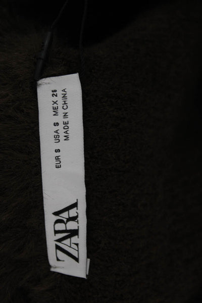 Zara Women Cardigan Sweater Brown Round Neck 3/4 Sleeve Polyamide Size S