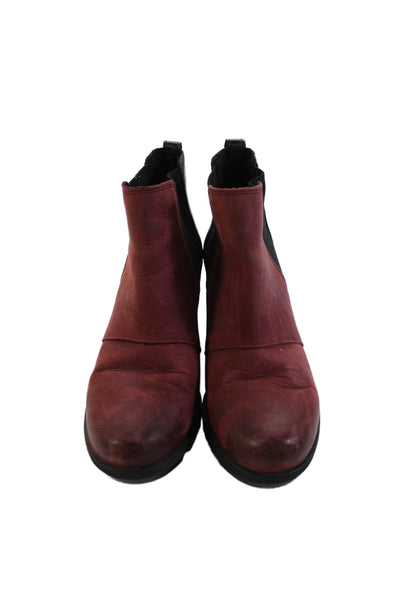 Sorel Womens Suede Stretch Inset Wedge Heel Ankle Boots Red Black Size 8
