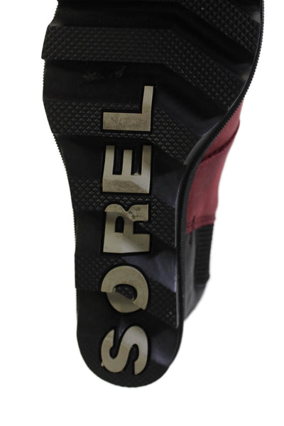 Sorel Womens Suede Stretch Inset Wedge Heel Ankle Boots Red Black Size 8