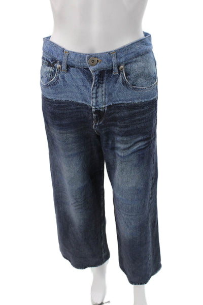 Elan Womens Wide Leg Blue Cotton Jeans Button Inseam 26 Size S