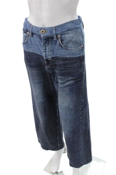 Elan Womens Wide Leg Blue Cotton Jeans Button Inseam 26 Size S