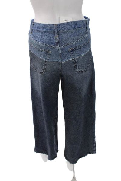 Elan Womens Wide Leg Blue Cotton Jeans Button Inseam 26 Size S