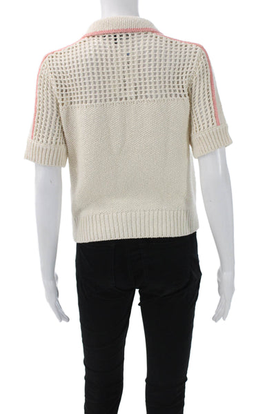 Central Park West Women Collared Pullover Sweater Ivory Short Sleeve Size XS
