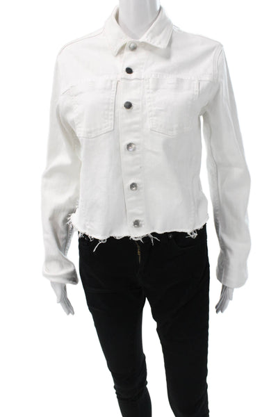 L'Agence Women Basic Jacket White Button Long Sleeve Cotton Size S
