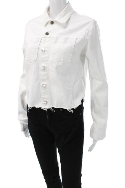 L'Agence Women Basic Jacket White Button Long Sleeve Cotton Size S