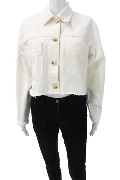 BLANKNYC Womens Basic Jacket White Cotton Button Long Sleeve Size S