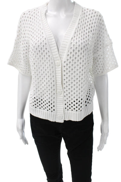 Splendid Womens Cotton V-Neck Short Sleeve Cardigan White Solid Size S
