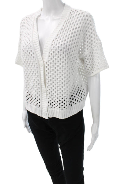 Splendid Womens Cotton V-Neck Short Sleeve Cardigan White Solid Size S