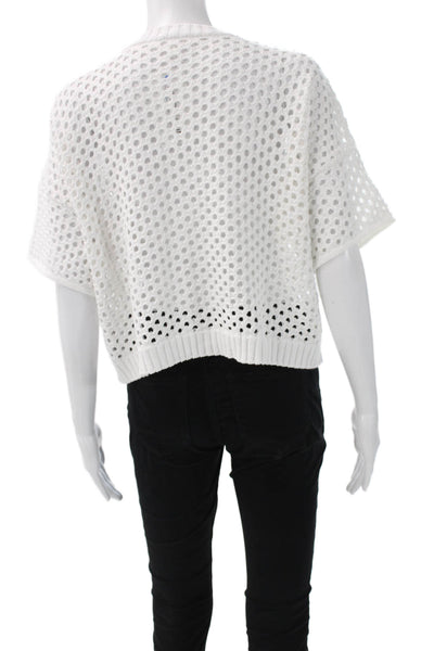 Splendid Womens Cotton V-Neck Short Sleeve Cardigan White Solid Size S