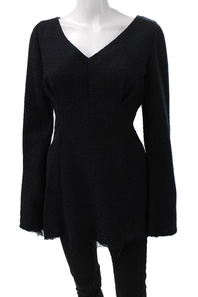Mother Of Pearl Women Tunic Blouse Black Tweed V-Neck Long Sleeve Zip Size S