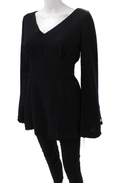 Mother Of Pearl Women Tunic Blouse Black Tweed V-Neck Long Sleeve Zip Size S