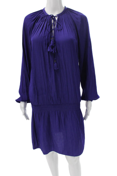 Ramy Brook Womens Blouson Dress Purple Long Sleeve Round Neck Petite Size XS