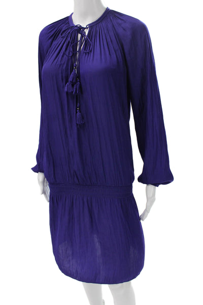 Ramy Brook Womens Blouson Dress Purple Long Sleeve Round Neck Petite Size XS