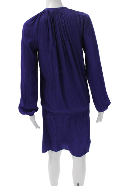 Ramy Brook Womens Blouson Dress Purple Long Sleeve Round Neck Petite Size XS