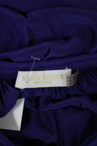 Ramy Brook Womens Blouson Dress Purple Long Sleeve Round Neck Petite Size XS