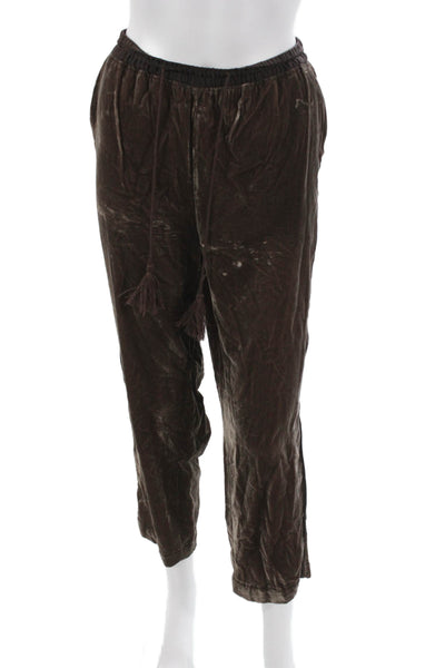 Elevenses Anthropologie Women Ankle Pants Brown Viscose Drawstring Size L