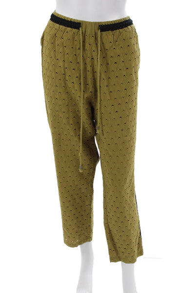 Anthropologie Womens Cropped Geometric Cotton Pants Green Size L