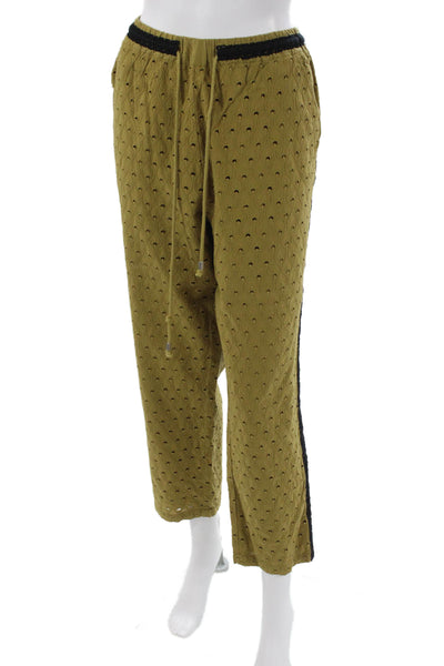 Anthropologie Womens Cropped Geometric Cotton Pants Green Size L