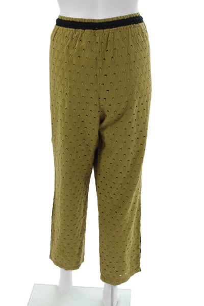 Anthropologie Womens Cropped Geometric Cotton Pants Green Size L