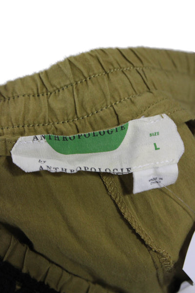 Anthropologie Womens Cropped Geometric Cotton Pants Green Size L