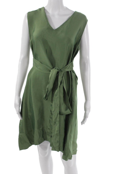 Maliparmi Women Wrap Dress Green Viscose V Neck Sleeveless Knee Length Size 44