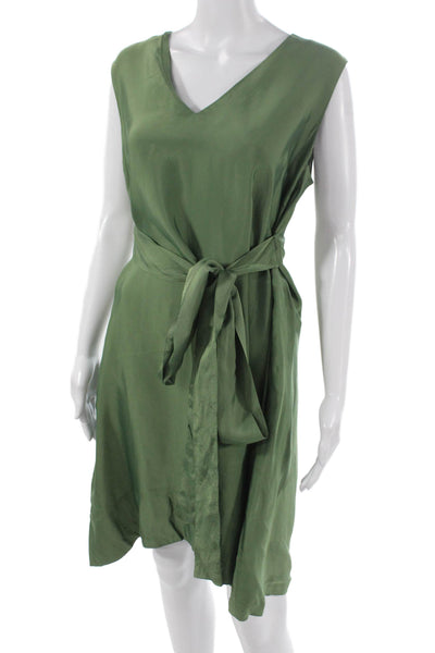 Maliparmi Women Wrap Dress Green Viscose V Neck Sleeveless Knee Length Size 44