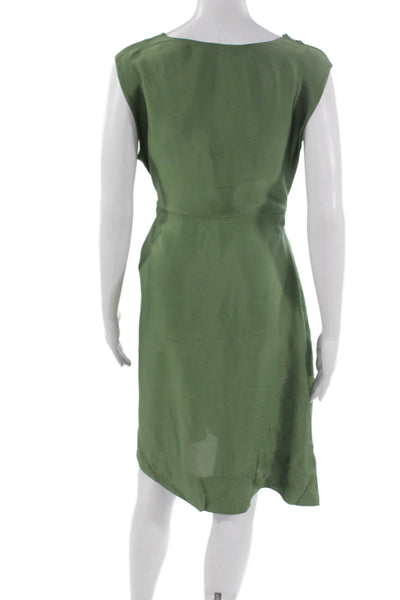 Maliparmi Women Wrap Dress Green Viscose V Neck Sleeveless Knee Length Size 44
