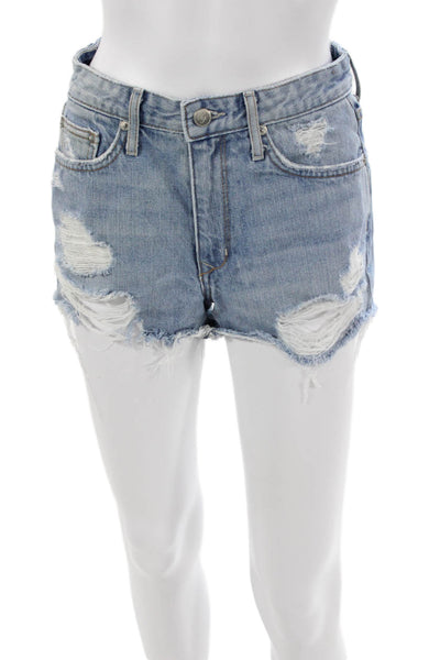 Lovers + Friends Womens Blue Cut-Off Cotton Shorts Button Size 25