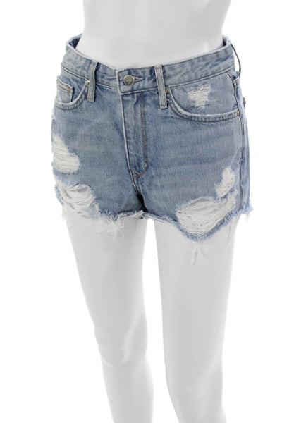Lovers + Friends Womens Blue Cut-Off Cotton Shorts Button Size 25
