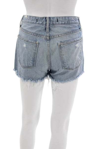 Lovers + Friends Womens Blue Cut-Off Cotton Shorts Button Size 25