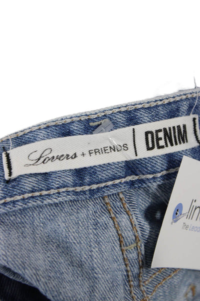Lovers + Friends Womens Blue Cut-Off Cotton Shorts Button Size 25