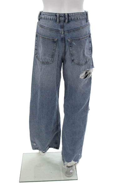 Zara Womens Wide-Leg Jeans Blue Cotton High Rise Button Size 2